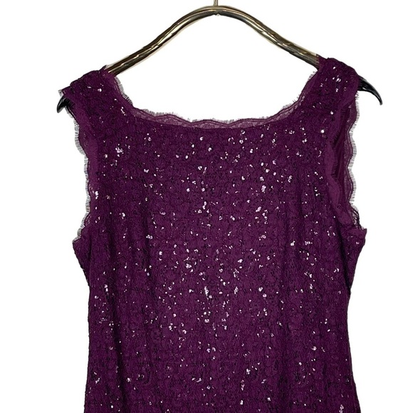 ADRIANNA PAPELL CHWREY RED  EYELASH LACE SEQUIN LINED HOLIDAY SHEATH DRESS - Picture 6 of 14